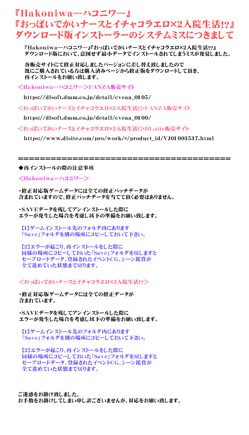 『Hakoniwa』ダウンロード版インストーラーシステムミス説明